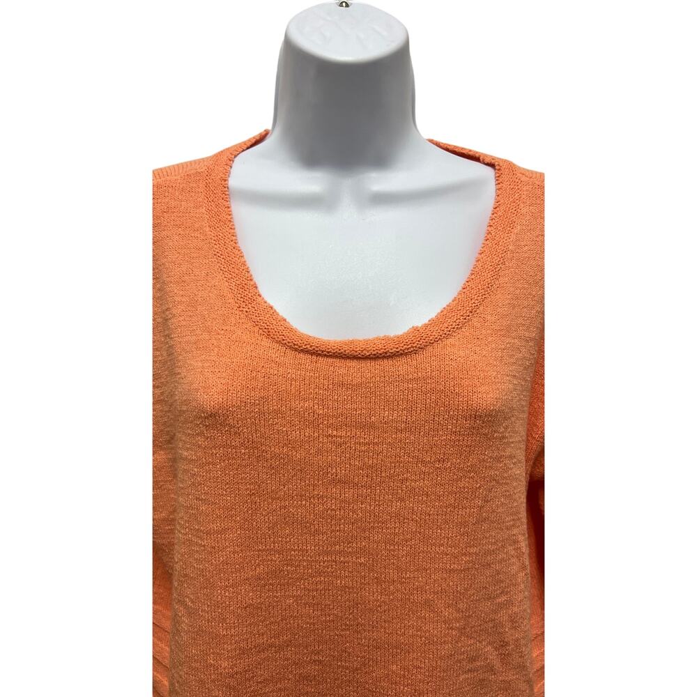 Chico's Size 1 (XL/16) Knit Sweater Coral Orange 3/4 Sleeve Pullover Tunic - Picture 2 of 4